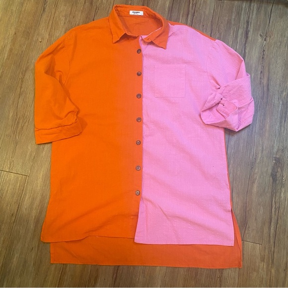 Zeagoo color block Orange and Pink Women’s Linen Shor Set (Size M) - Picture 2 of 5